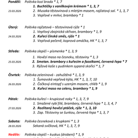 Jídelníček 23. 3. 2026